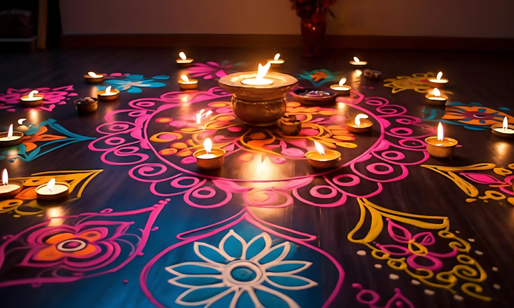 सिंपल रंगोली को खूबसूरत बनाएं
