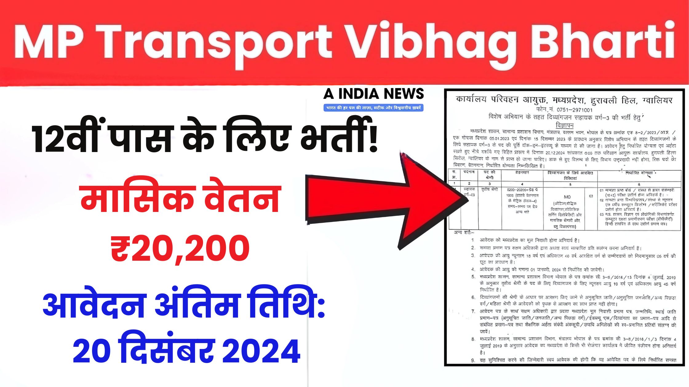 A India News_MP Transport Department Recruitment 2025: पाएं ₹20,200 तक सैलरी, 12वीं पास के लिए सुनहरा मौका!